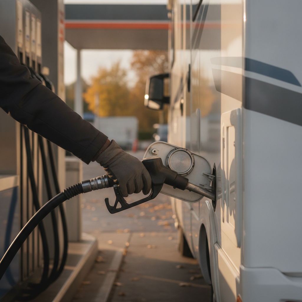 Filling a motorhome with diesel at a forecourt
